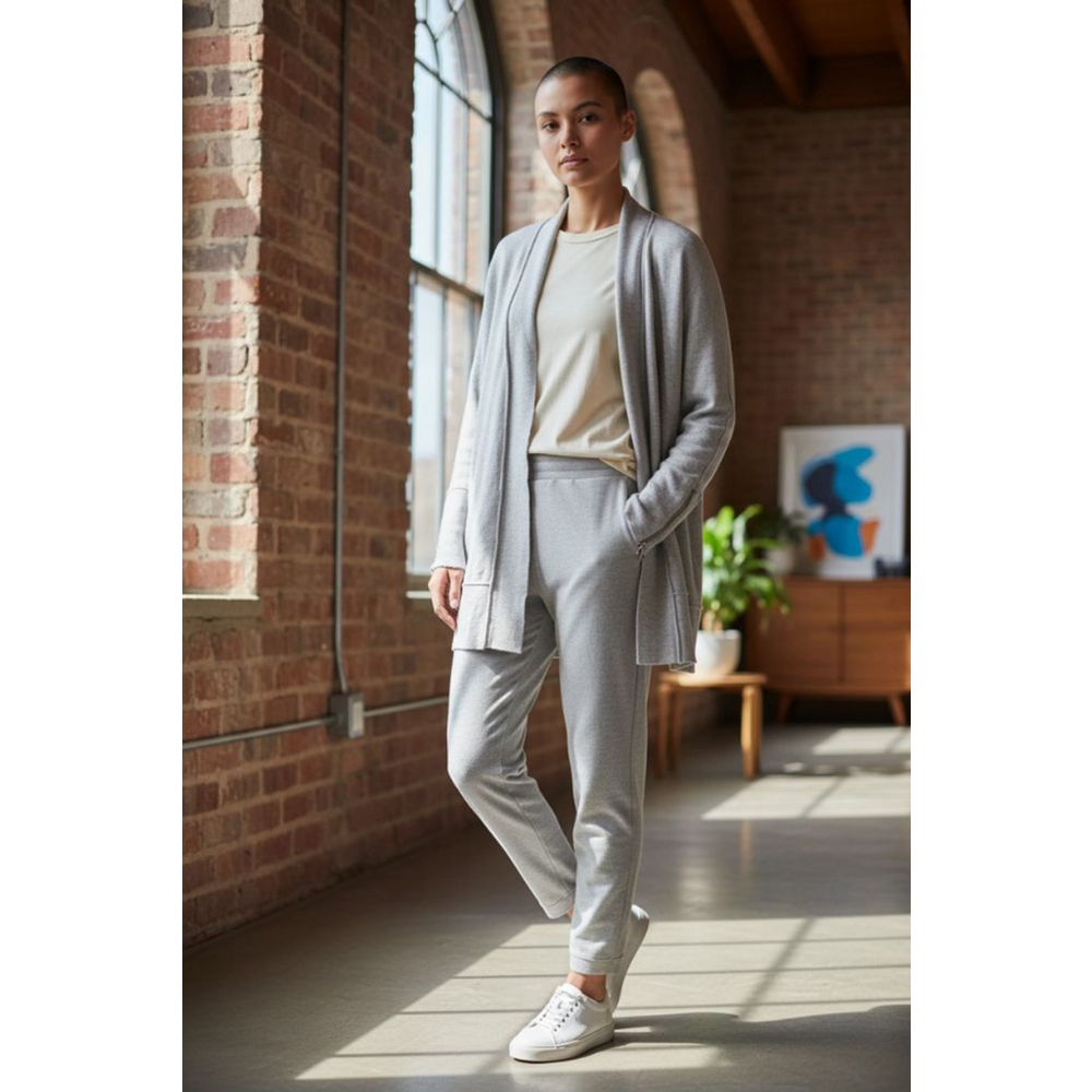 Max Studio Open Front Cardigan Sweater with Zip Detail Cuffs & Side Pockets